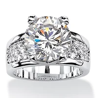 Womens Cubic Zirconia Platinum Over Silver Engagement Ring