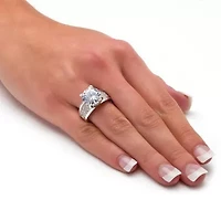Womens Cubic Zirconia Platinum Over Silver Engagement Ring