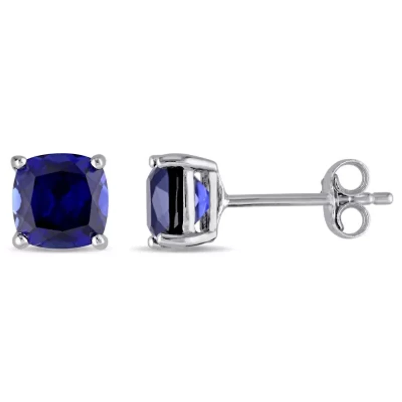 Lab Created Blue Sapphire Sterling Silver 6.1mm Cushion Stud Earrings