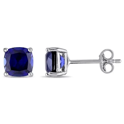 Lab Created Blue Sapphire Sterling Silver 6.1mm Cushion Stud Earrings