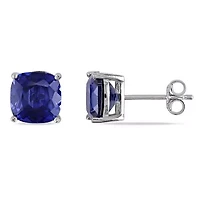 Lab Created Blue Sapphire Sterling Silver 8mm Cushion Stud Earrings