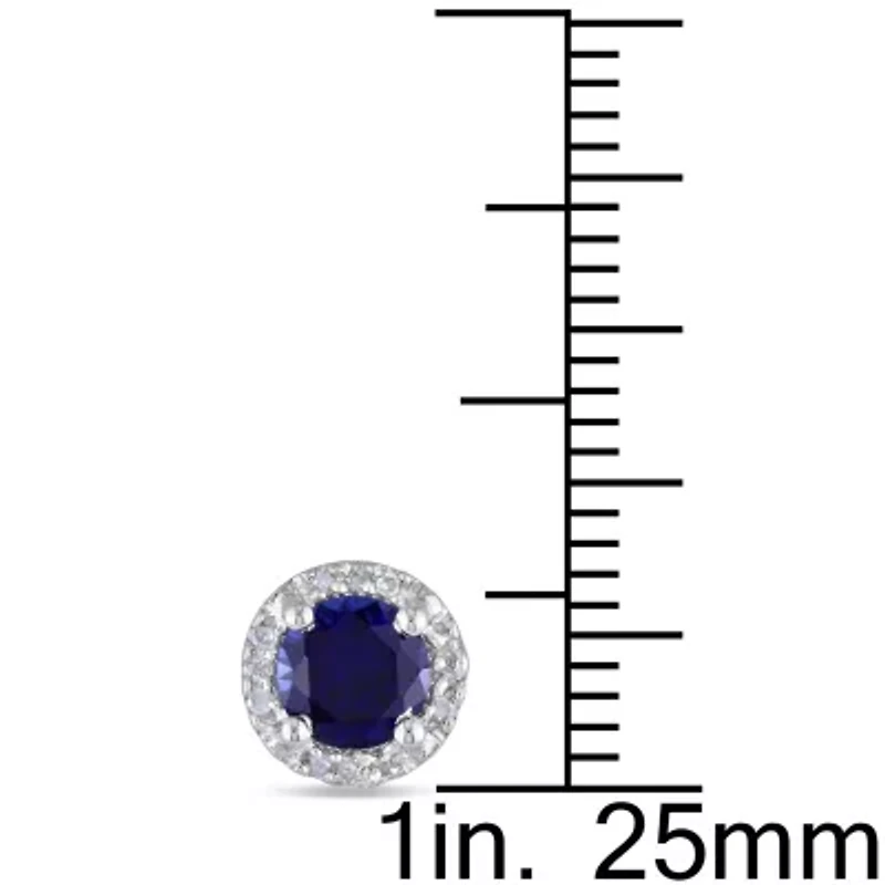 Diamond Accent Lab Created Blue Sapphire Sterling Silver 7.5mm Stud Earrings