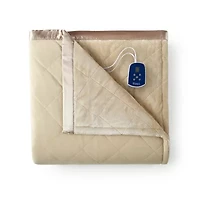 Micro Flannel Ultra Velvet Reversing To Quilted  Heated Blanket 3-pc. Electric Extra Weight