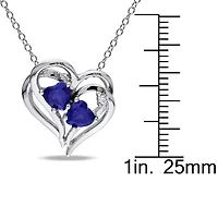 Womens Diamond Accent Lab Created Sapphire Sterling Silver Heart 18 Inch Pendant Necklace