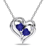 Womens Diamond Accent Lab Created Sapphire Sterling Silver Heart 18 Inch Pendant Necklace