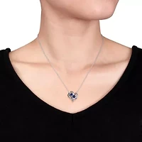 Womens Diamond Accent Lab Created Sapphire Sterling Silver Heart 18 Inch Pendant Necklace