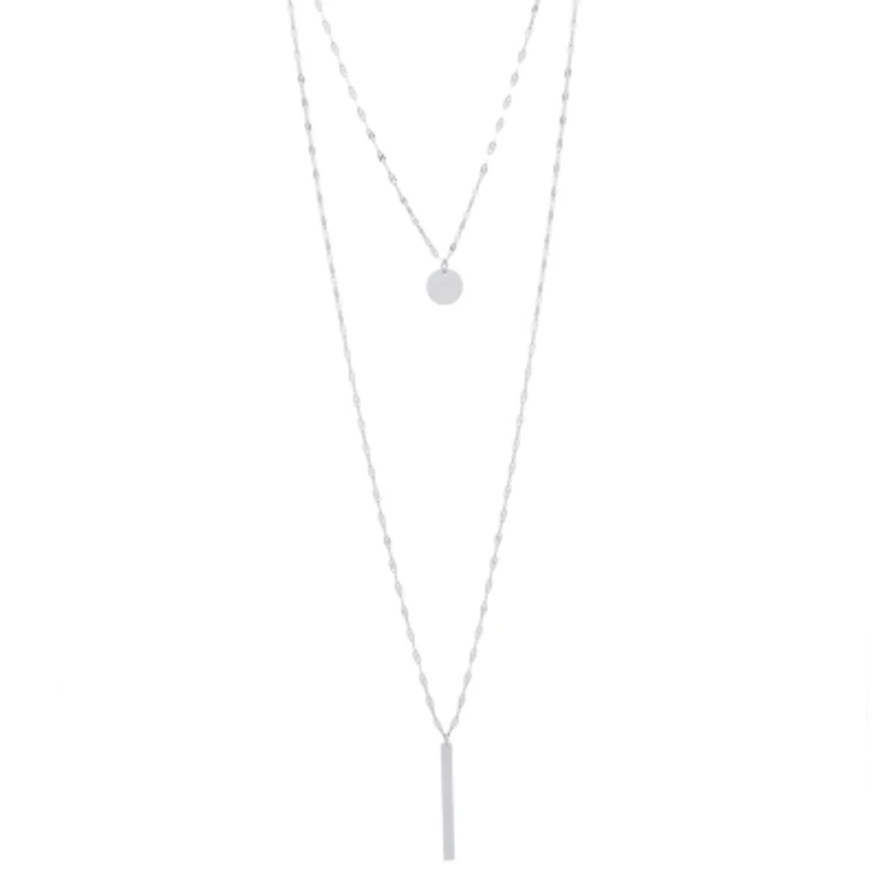 Silver Treasures Bar And Disc 2-Layer Womens 36 Inch Strand Necklace