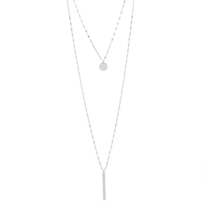 Silver Treasures Bar And Disc 2-Layer Womens 36 Inch Strand Necklace