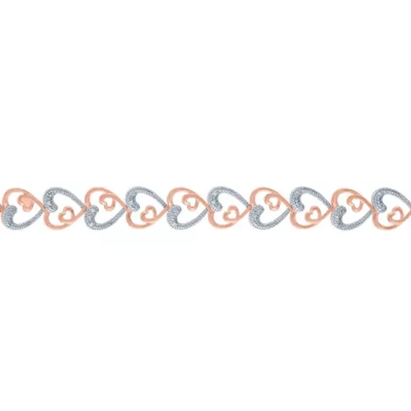1/10 CT. T.W. Natural White Diamond Heart 7.5 Inch Tennis Bracelet in 14K Gold Over Silver