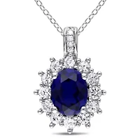 Womens Diamond Accent Lab Created Blue Sapphire Sterling Silver 18 Inch Pendant Necklace