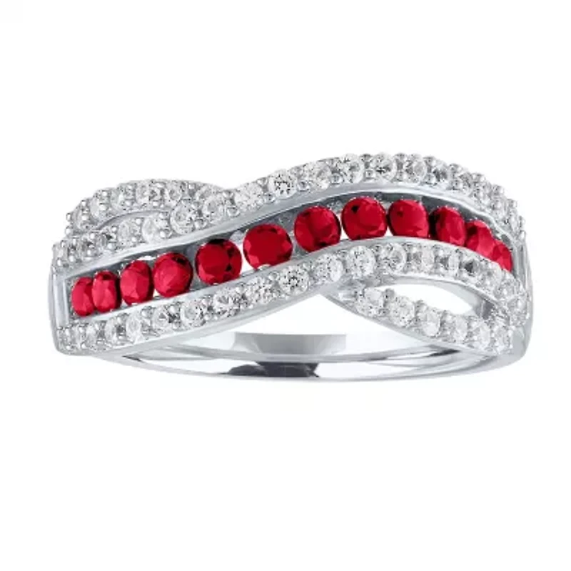 Womens Lab Created Red Ruby Sterling Silver Cocktail Ring