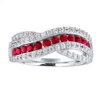 Womens Lab Created Red Ruby Sterling Silver Cocktail Ring
