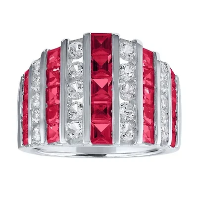 Womens Lab Created Red Ruby Sterling Silver Cocktail Ring