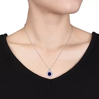 Womens Diamond Accent Lab Created Blue Sapphire Sterling Silver 18 Inch Pendant Necklace