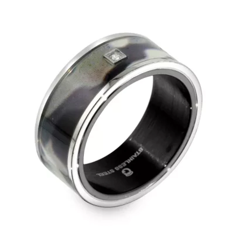 Mens 9M Diamond Accent Natural White Stainless Steel Wedding Band