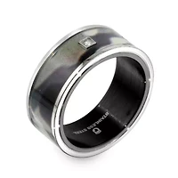 Mens 9M Diamond Accent Natural White Stainless Steel Wedding Band