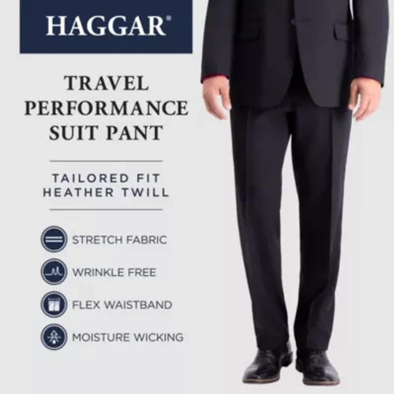 Haggar Travel Performance Tailored Mens Stretch Fabric Modern Fit Flat Front Suit Pant