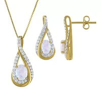 Womens Lab Created White Opal 14K Gold Over Silver 2-pc. Jewelry Set