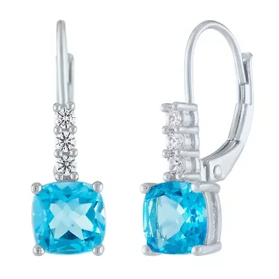 Womens Genuine Blue Topaz Sterling Silver Drop Earrings