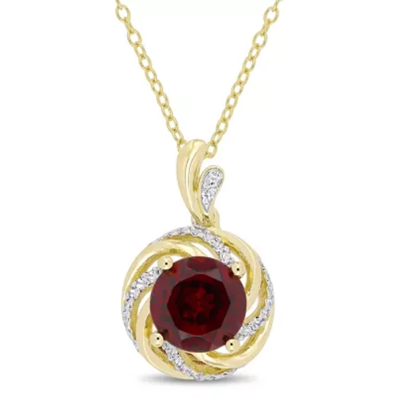 Womens Diamond Accent Genuine Red Garnet 18K Gold Over Silver 18 Inch Pendant Necklace