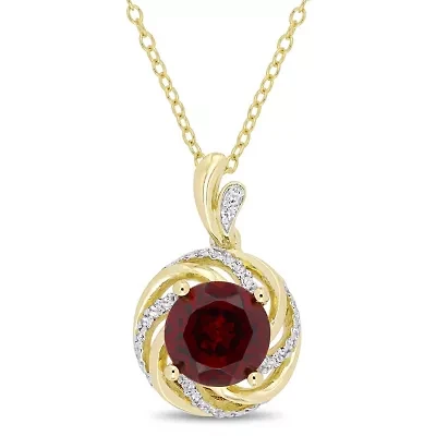 Womens Diamond Accent Genuine Red Garnet 18K Gold Over Silver 18 Inch Pendant Necklace
