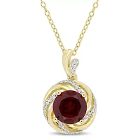 Womens Diamond Accent Genuine Red Garnet 18K Gold Over Silver 18 Inch Pendant Necklace
