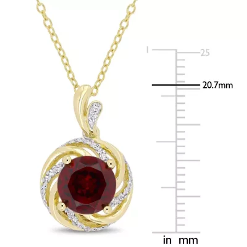 Womens Diamond Accent Genuine Red Garnet 18K Gold Over Silver 18 Inch Pendant Necklace