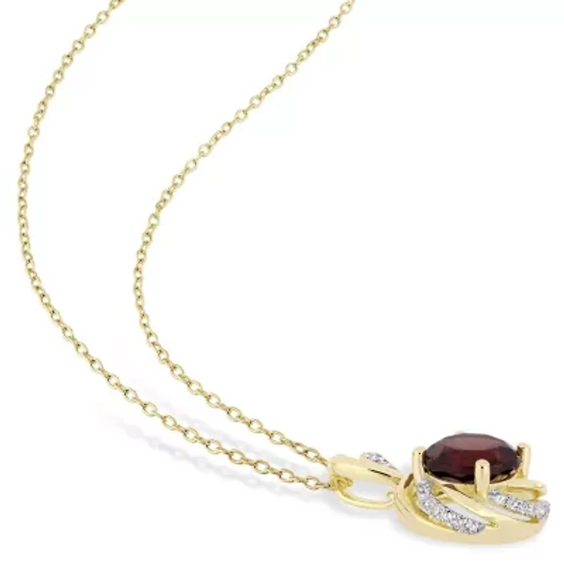 Womens Diamond Accent Genuine Red Garnet 18K Gold Over Silver 18 Inch Pendant Necklace