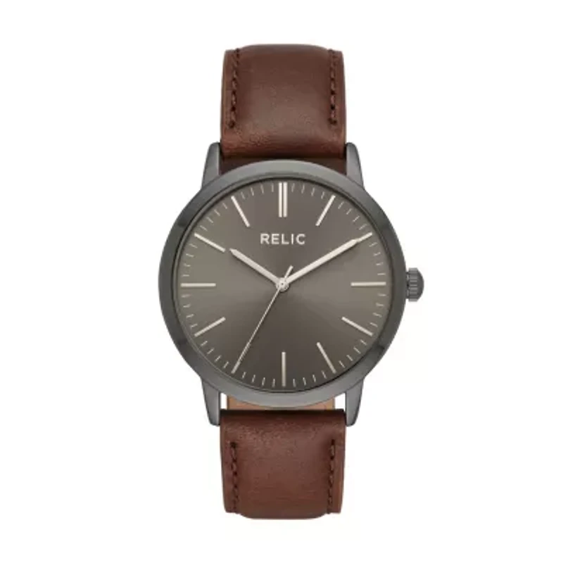 Relic By Fossil Mens Brown Leather Strap Watch Zr77300