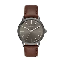 Relic By Fossil Mens Brown Leather Strap Watch Zr77300