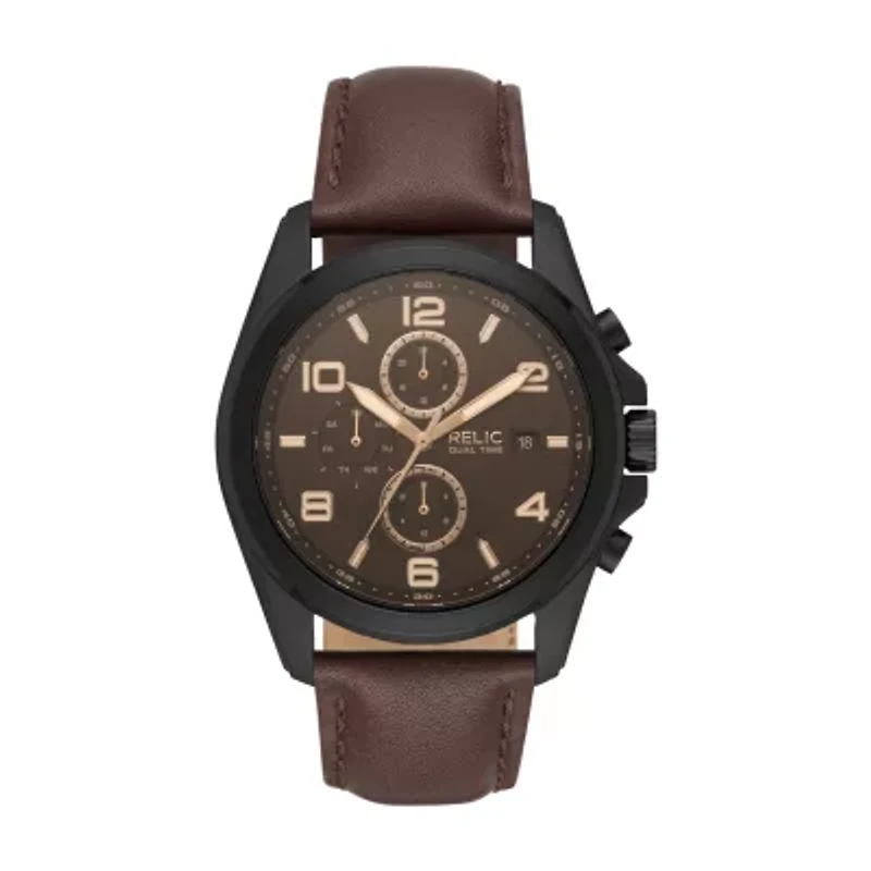 Relic By Fossil Mens Brown Leather Strap Watch Zr15946
