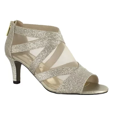 Easy Street Womens Dazzle Zip Open Toe Spike Pumps Heel
