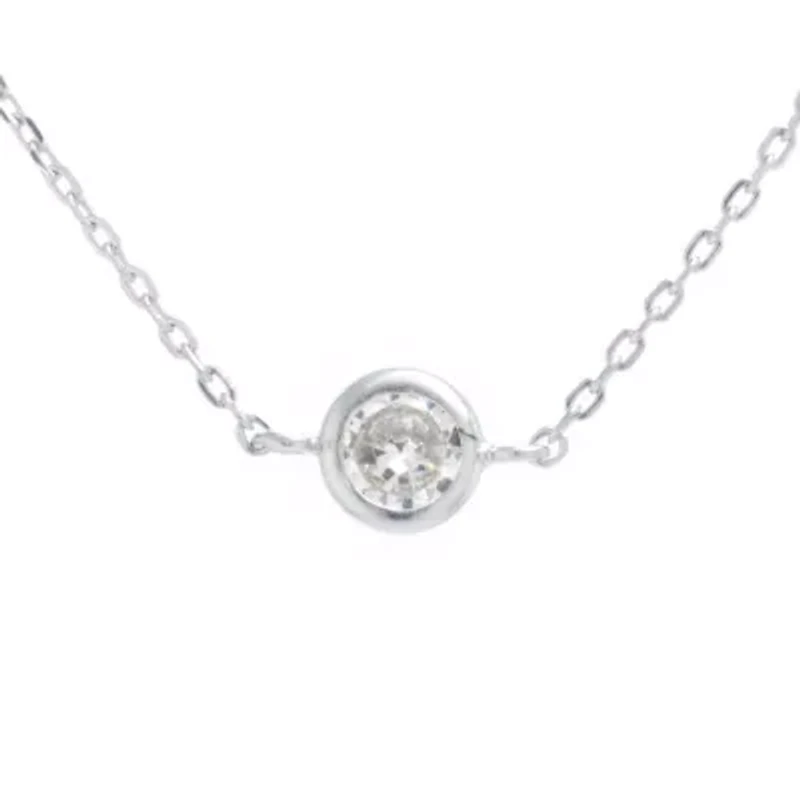 Silver Treasures Womens Cubic Zirconia Sterling Silver Round 14 Inch Choker Necklace