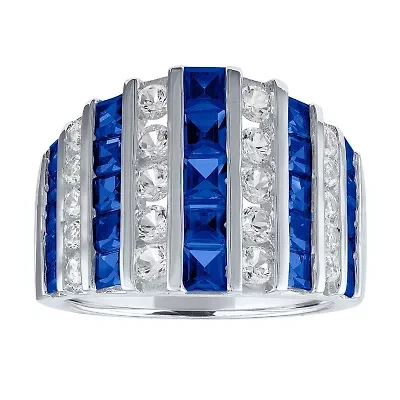 Womens Lab Created Blue Sapphire Sterling Silver Cocktail Ring
