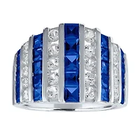 Womens Lab Created Blue Sapphire Sterling Silver Cocktail Ring