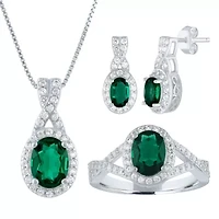 Womens Lab Created Green Emerald Sterling Silver Jewelry Set