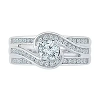 Womens Lab Created White Sapphire Sterling Silver Cocktail Ring