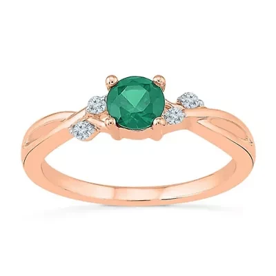 Womens Lab Created Green Emerald 10K Gold Cocktail Ring