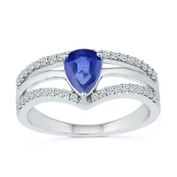 Womens Lab Created Blue Sapphire Sterling Silver Cocktail Ring