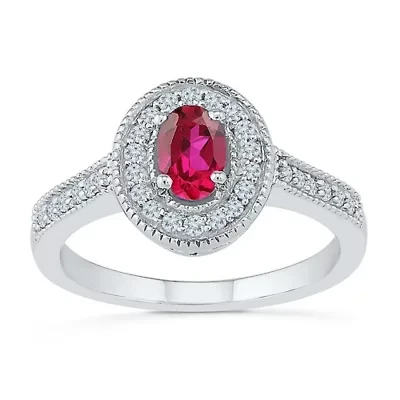 Womens 1/5 CT. Lab Created Red Ruby Sterling Silver Cocktail Ring