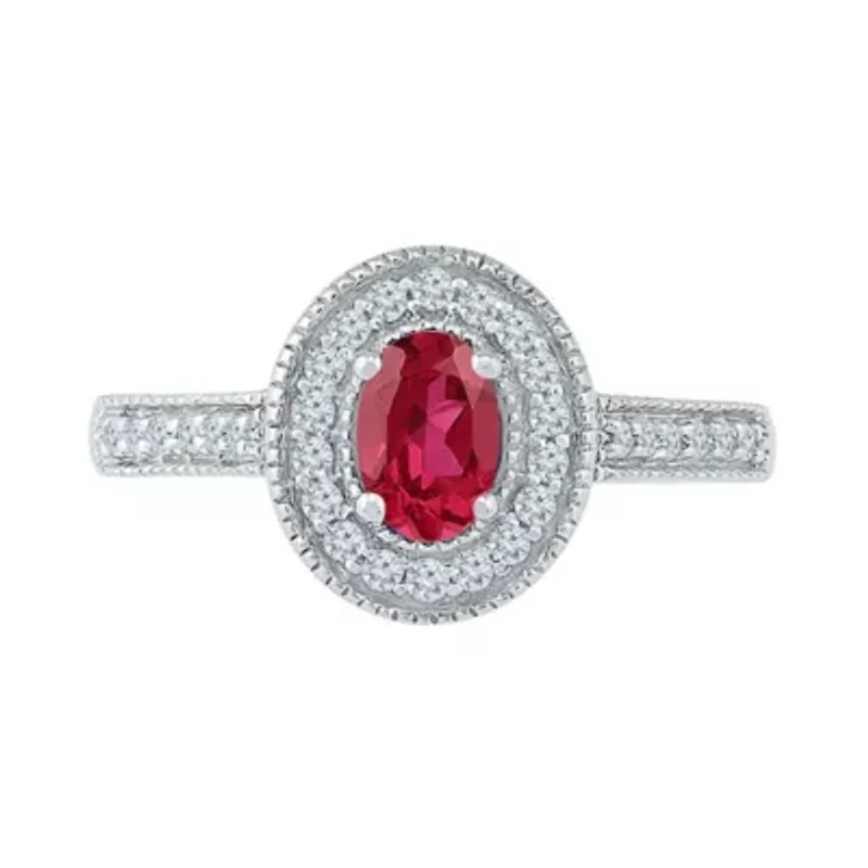 Womens 1/5 CT. Lab Created Red Ruby Sterling Silver Cocktail Ring