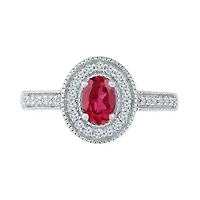 Womens 1/5 CT. Lab Created Red Ruby Sterling Silver Cocktail Ring