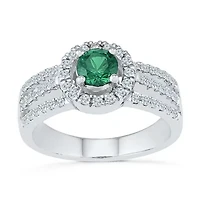 Womens 3/8 CT. T.W. Lab Created Green Emerald Sterling Silver Cocktail Ring