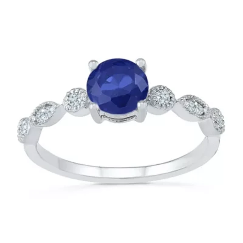 Womens Lab Created Blue Sapphire Sterling Silver Promise Ring