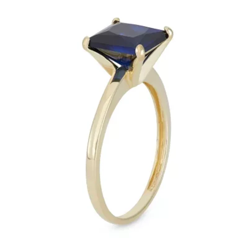 Womens Lab Created Sapphire 10K Gold Solitaire Cocktail Ring