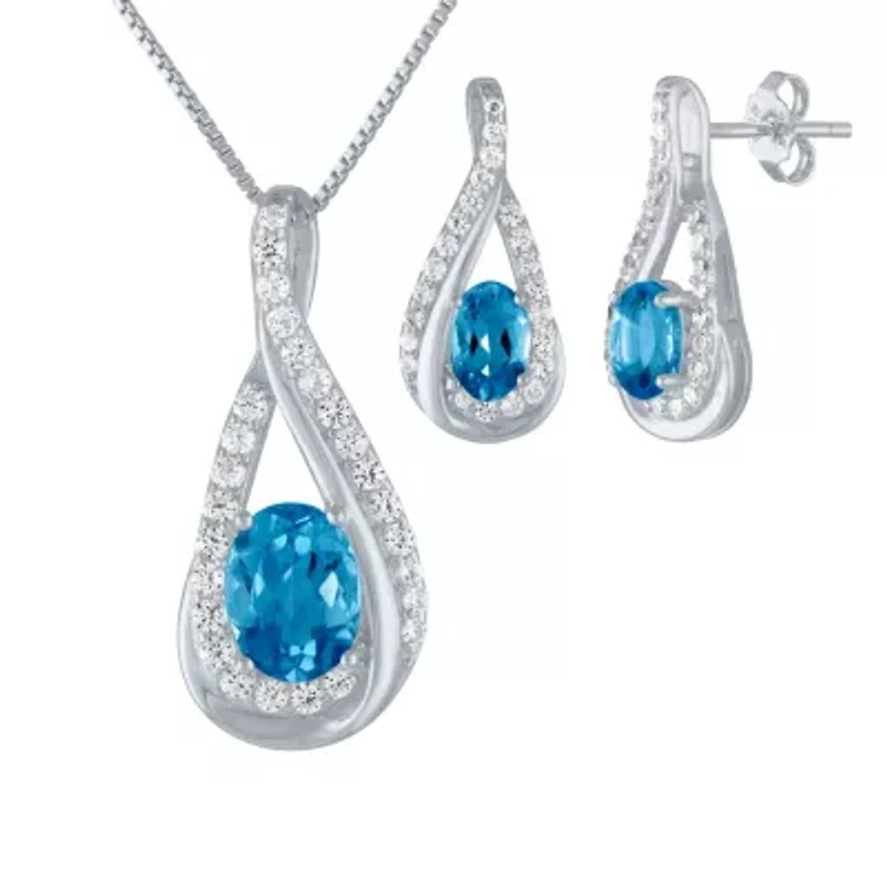 Womens Genuine Blue Topaz Sterling Silver 2-pc. Jewelry Set