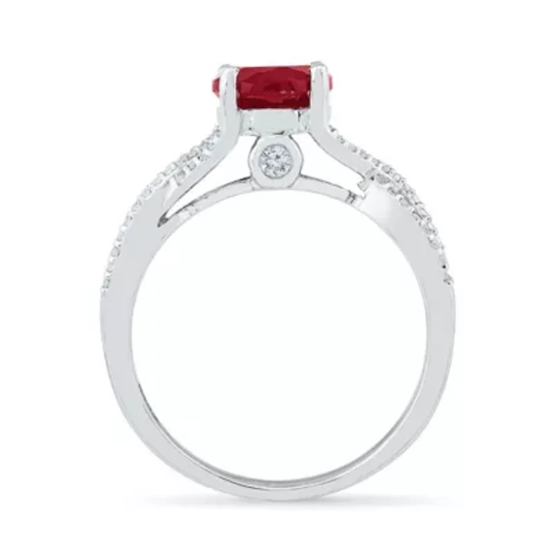 Womens Lab Created Red Ruby Sterling Silver Cocktail Ring