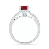 Womens Lab Created Red Ruby Sterling Silver Cocktail Ring