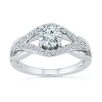 Womens Lab Created White Sapphire Sterling Silver Cocktail Ring