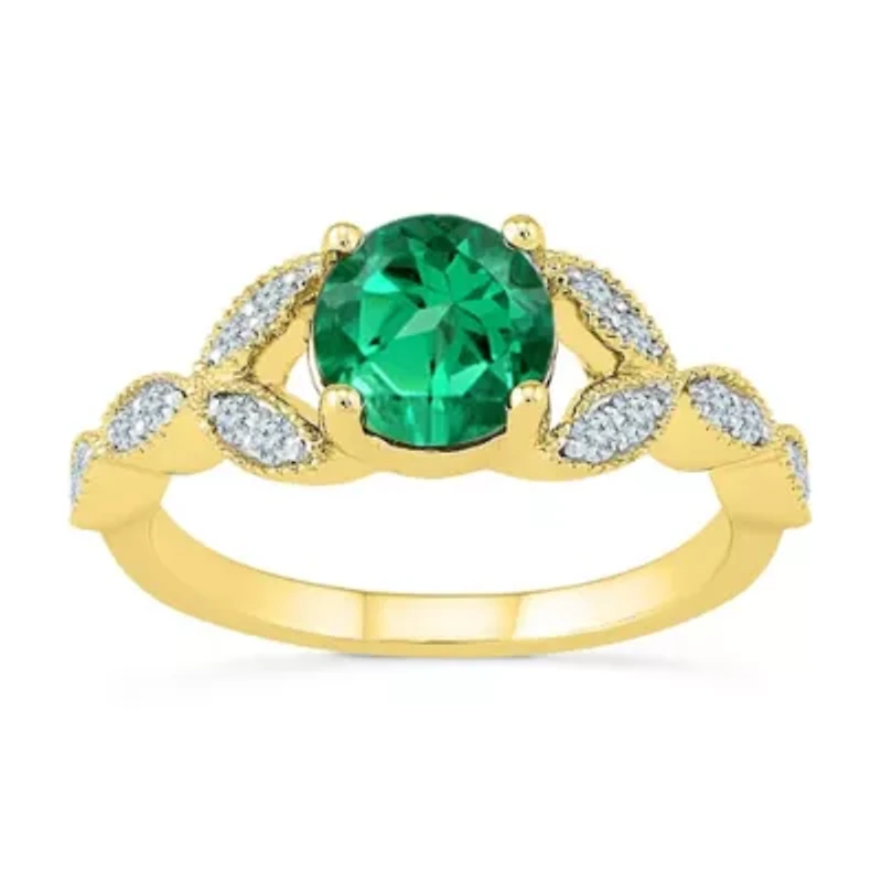 Womens 1/6 CT. T.W. Lab Created Green Emerald 10K Gold Cocktail Ring